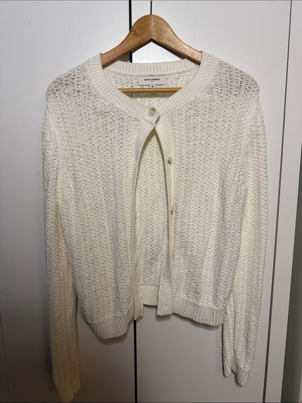 Banana Republic Cream Open-Weave Button Cardigan